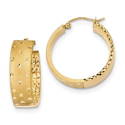 14k Polished, Satin &amp; Diamond -cut Hoop Earrings 14k Gold Polished TF1056, MPN: TF1056, 191101058011