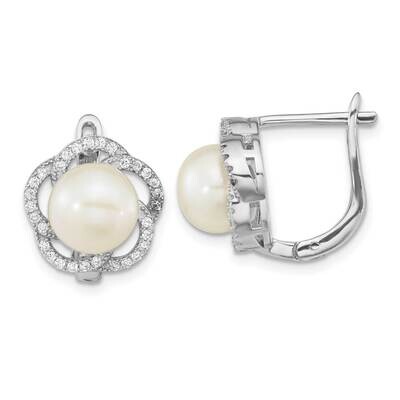 CZ Diamond 8-9mm White Button Fwc Pearl Omega Back Earrings Sterling Silver Rhodium-Plated QE16362,…