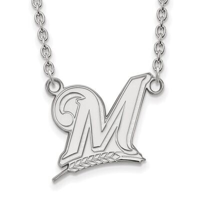 Milwaukee Brewers Large Pendant with Chain Necklace 10k White Gold 1W007BRE-18, MPN: 1W007BRE-18, 8…