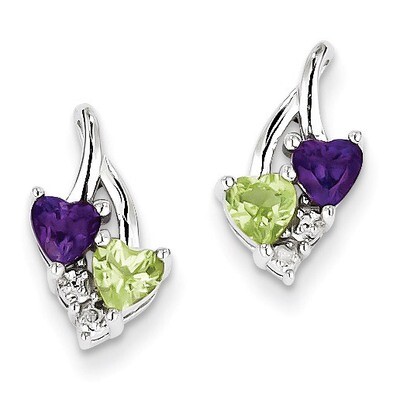 Amethyst Peridot Diamond Earrings Sterling Silver QE10260AM, MPN: QE10260AM, 883957496382