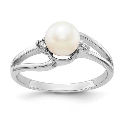 6mm Fw Cultured Pearl Aaa Diamond Ring 14k White Gold Y1854PL/AAA, MPN: Y1854PL_AA, 886774134710