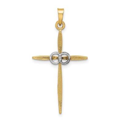 Satin Solid Double Ring Cross Pendant 14k Two-Tone Gold Polished XR1998, MPN: XR1998,