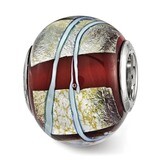 Foil Striped Red Glass Bead Sterling Silver QRS3836, MPN: QRS3836,