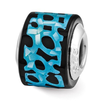 Blue Black Mother of Pearl Mosaic Bead - Sterling Silver QRS3208, MPN: QRS3208, 883957036694