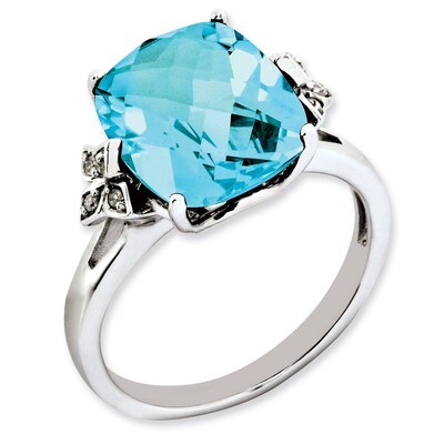 Light Swiss Blue Topaz &amp; Diamond Ring Sterling Silver QR3191LSBT, MPN: QR3191LSBT, 883957667461