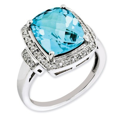 Light Swiss Blue Topaz Ring Sterling Silver Diamond QR3030LSBT, MPN: QR3030LSBT, 883957623375