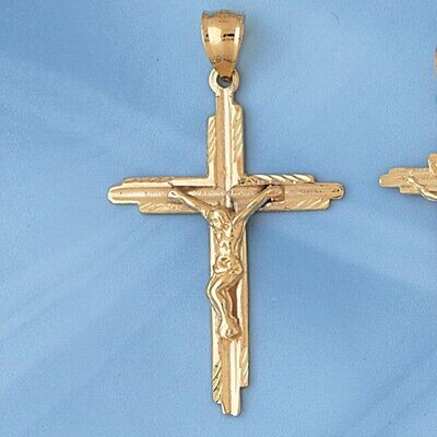 Dazzlers Jewelry Jesus Christ on Cross Pendant Necklace Charm Bracelet in Yellow, White or Rose Gol…