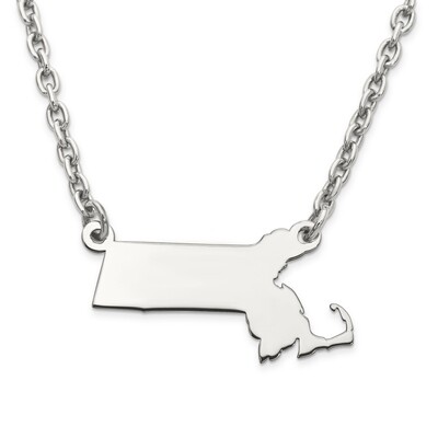 Massachusetts State Pendant Necklace with Chain Sterling Silver Engravable XNA706SS-MA, MPN: XNA706…