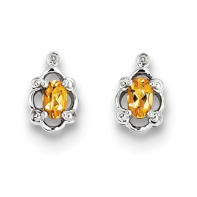 Citrine &amp; Diamond November Earrings Sterling Silver QBE21NOV, MPN: QBE21NOV, 883957524559