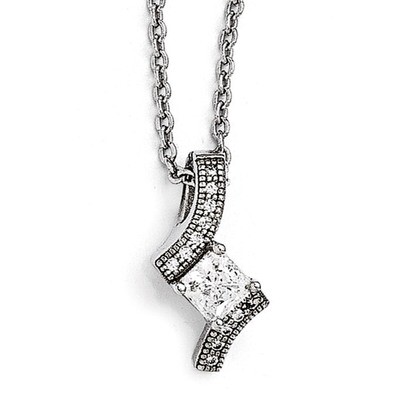 Necklace Sterling Silver &amp; Cubic Zirconia Polished QMP1349-18, MPN: QMP1349-18, 191101471247