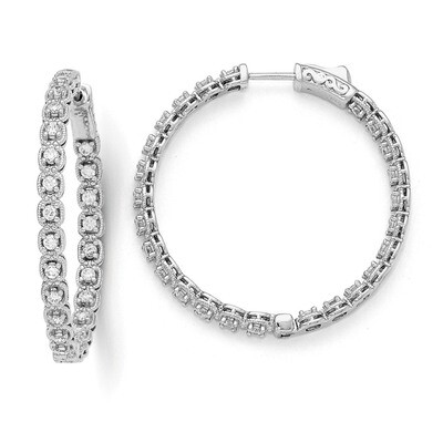 CZ In and Out Hoop Earrings Sterling Silver Rhodium-plated QE11267, MPN: QE11267, 886774727653