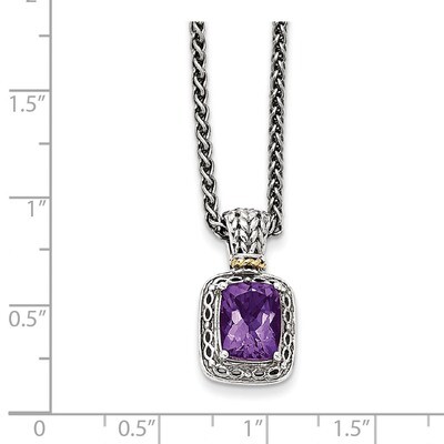 Amethyst Necklace Sterling Silver &amp; 14k Gold Antiqued QTC1063, MPN: QTC1063, 191101384271