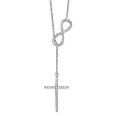 Rhodium CZ Cross Infinity Symbol 18In Necklace Sterling Silver Polished QG6063-18, MPN: QG6063-18, …