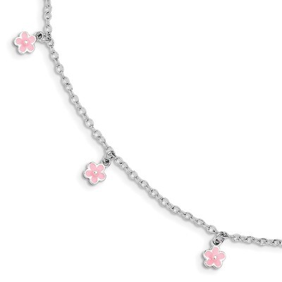 1.5 Inch Ext Pink Enamel Flower Kid&#39;S Bracelet Sterling Silver QG3514-5.5, MPN: QG3514-5.5, 1911014…