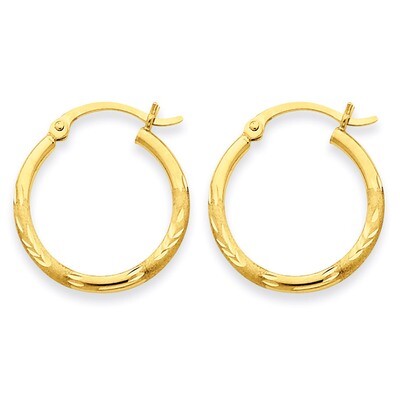 Satin &amp; Diamond-cut 2mm Round Tube Hoop Earrings 14k Gold TC210, MPN: TC210, 883957288871