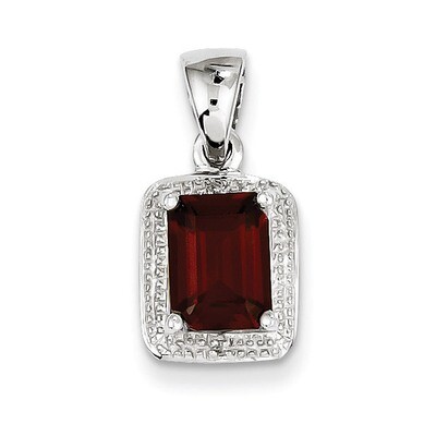 Emerald-cut Garnet &amp; Diamond Pendant Sterling Silver Rhodium QDX640, MPN: QDX640, 883957479828