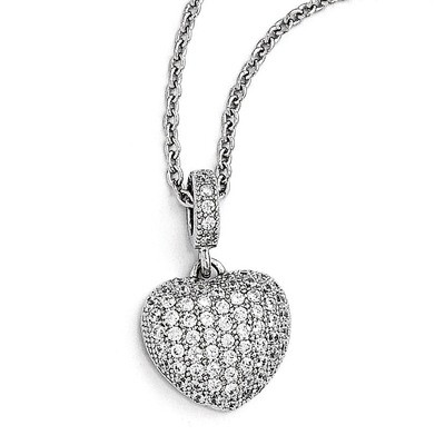 Heart Necklace Sterling Silver &amp; Cubic Zirconia Polished QMP142-18, MPN: QMP142-18, 886774165202