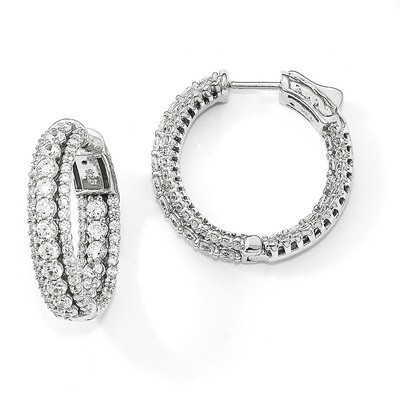 CZ In &amp; Out Round Hoop Earrings Sterling Silver Rhodium-plated QE13016, MPN: QE13016, 883957350561