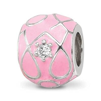 Pink Enamel CZ Loop Pattern Bead Sterling Silver QRS4243, MPN: QRS4243,