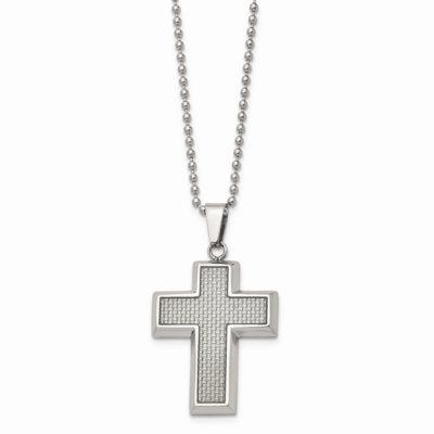 Grey Carbon Fiber Inlay Cross 22 Inch Necklace Stainless Steel Polished SRN103-22 by Chisel, MPN: S…