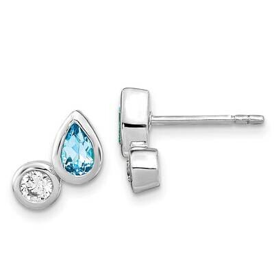 Sky Blue Topaz and CZ Diamond Post Earrings Sterling Silver Rhodium-Plated QE16652BT, MPN: QE16652B…