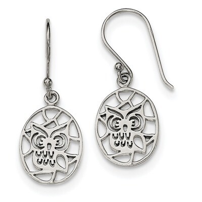 Cut-out Owl Shepherd Hook Earrings Sterling Silver QE11828, MPN: QE11828, 191101231094