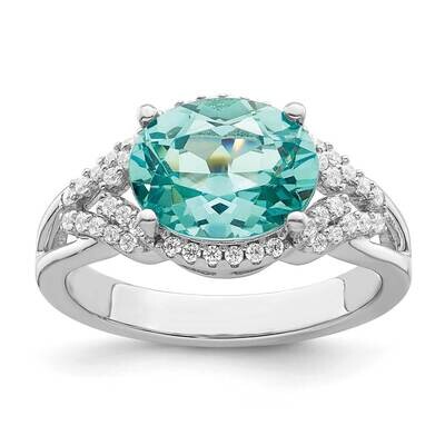 Green and White CZ Diamond Ring Sterling Silver Rhodium-Plated QR7398, MPN: QR7398,