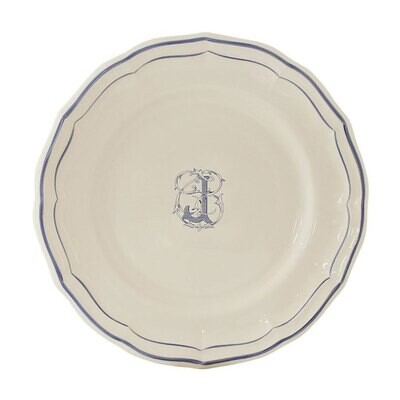 Gien Monogram Filet Bleu Dessert Plate Letter J 1710ADEJ22, MPN: 1710ADEJ22, 840769019550