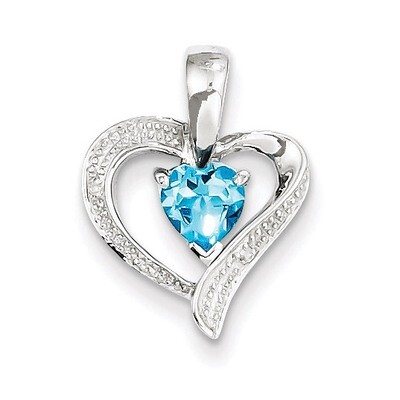 Lt Swiss Blue Topaz Heart Pendant Sterling Silver Rhodium-plated Diamond QP2974BT, MPN: QP2974BT, 8…