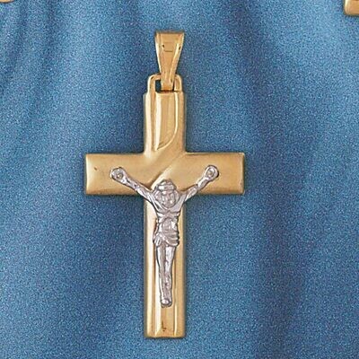 Dazzlers Jewelry Two Tone Jesus Christ on Cross Pendant Necklace Charm Bracelet in Yellow, White or…