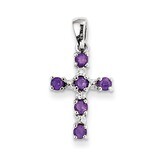 Amethyst &amp; Diamond Cross Pendant Sterling Silver Rhodium QDX898, MPN: QDX898, 883957532820