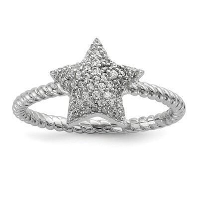 CZ Diamond Star Ring Sterling Silver Rhodium-plated QR6536, MPN: QR6536, 191101920288