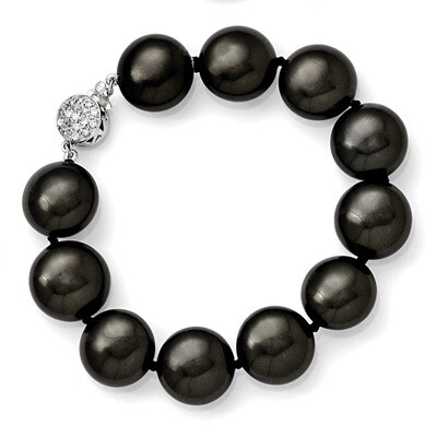 14-15Mm Coin Black Shell Bead with CZ Clasp Bracelet Sterling Silver QMJBC14B-7.5, MPN: QMJBC14B-7.…
