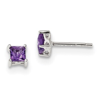 4mm Princess Amethyst Post Earrings Sterling Silver QBE28FEB, MPN: QBE28FEB, 191101054457