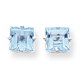 7mm Princess Cut Blue Topaz Earrings 14k White Gold XE63WBT, MPN: XE63WBT, 883957225104