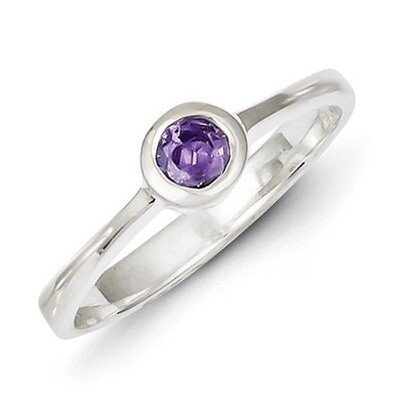 Purple Round Bezel Diamond Ring Sterling Silver QR4433, MPN: QR4433, 883957507897