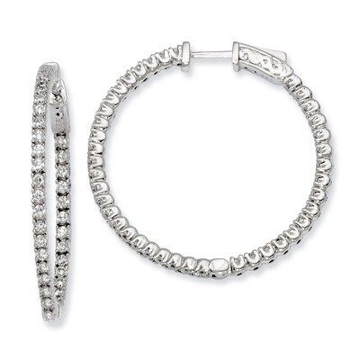 Diamond In and Out Hinged Hoop Earrings Sterling Silver Rhodium-plated QE7947, MPN: QE7947, 8867742…