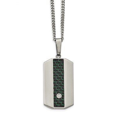 Black/Green Carbon Fiber Inlay CZ Dogtag Necklace Stainless Steel Polished SRN2072-24 by Chisel, MP…