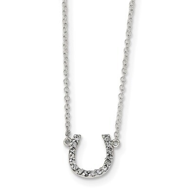 CZ Diamond Horseshoe with 1 inch ext Necklace 16 Inch Sterling Silver Polished QG4003-16, MPN: QG40…