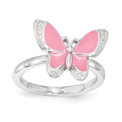 Pink Enamel Butterfly Ring - Sterling Silver QSK1543, MPN: QSK1543, 886774207780