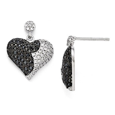 Heart Dangle Post Earrings Sterling Silver &amp; Cubic Zirconia QMP730, MPN: QMP730, 883957054629