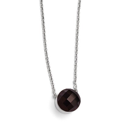 Polished Dark Brown Glass with 1 Inch Extension Necklace - Stainless Steel SRN1744-18 by Chisel, MP…