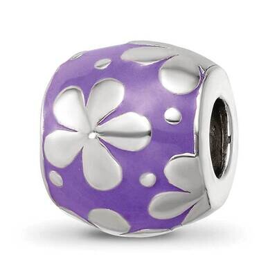 Purple Enamel Floral Bead Sterling Silver QRS4218, MPN: QRS4218,