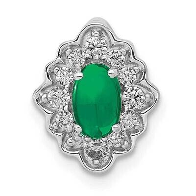 Fancy Halo Diamond &amp; Cabochon .60 Emerald Chain Slide 14k White Gold PM4033-EM-020-WA, MPN: PM4033-…