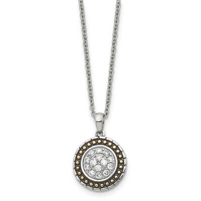 CZ Stone Stone with Yellow IP-plated Antiqued Circle Necklace Stainless Steel SRN1337-18 by Chisel,…