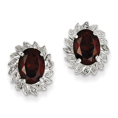Garnet &amp; Diamond Post Earrings Sterling Silver Rhodium QDX623, MPN: QDX623, 883957433387