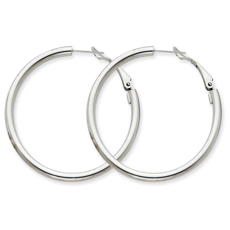 3x35mm Polished Round Hoop Earrings 14k White Gold PRE224W