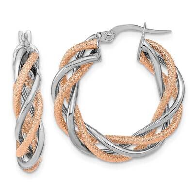 Rose Rhodium Polished and Textured Twisted Hoop Earrings 14k White Gold TF2119, MPN: TF2119, 883957…