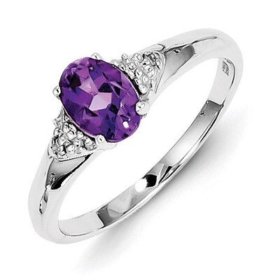 Amethyst Ring Sterling Silver Rhodium-plated Diamond QR4482AM, MPN: QR4482AM, 883957507910