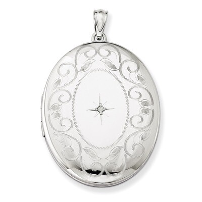 Oval Locket Sterling Silver &amp; Diamond with Swirl Border 34mm QLS579, MPN: QLS579, 883957562469